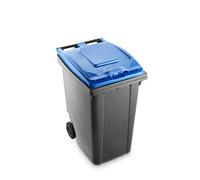 Mobil Plastic Poubelle de recyclage des déchets 360 l pour usage extérieur - Fond gris et couvercle bleu (Uni EN 840)