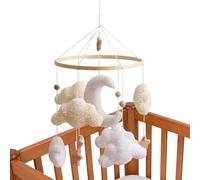 Mobile - 17.72x9.06 in Wooden Star Musical Crib Hanging Toy Velvet Nursery Decor Soothing Melody Sensory Development Bassinet Ornement | Calming Sleep Aid Cradle Decor For Nursery Room Use