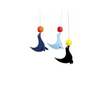 Flensted Mobiles – Mobile 3 Happy Sealions en film sérigraphié – bleu/rouge/jaune/orange – 51x35 cm