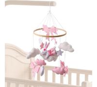 Mobile à suspendre pour berceau, décoration de téléphone portable pour berceau avec lapin et nœud rose, jouet sensoriel rotatif décoratif pour dormir, pour bébés et de 0 à 3 ans
