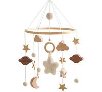 Mobile animaux de la forêt, cloche de lit mobile avec étoiles en bois, jouet mobile pour lit bébé avec crochet, étoile, lune, nuages, rose, carillon à vent suspendu, cloche de lit en feutre, table à