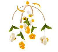 Mobile Bébé en Bois avec Boules de Feutre,Abeilles et Fleurs Mobile Bébé,Pendentif Cloche de Lit pour Lit Bébé,Décoration de Chambre