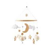 Mobile bébé en bois + pelote de laine, montgolfière étoile, nuage, fanions, carillon éolien, hochet table à langer, cloche de lit suspendue (B)