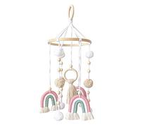 Mobile Bébé, Mobile Boule en Feutre Mobile pour Lit Bébé Mobile Bois Bébé, Mobile à Pompon Mobile Lit Bébé Fille Mobile pour Berceau Arc en Ciel Décoration de Berceau Garçon et Fille