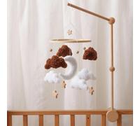 Mobile bébé pour berceau, jouet suspendu nuage et lune en laine d'agneau marron