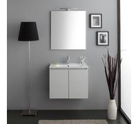 MOBILE DE BAIN EVIER 60 CM AVEC TIROIRS EN CERAMIQUE ET LUMIÈRE LED