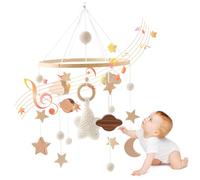 Mobile de berceau |.Mobile pour berceau de bébé, étoiles, nuages, lune, bois crocheté à la main, jouets Boho suspendus avec son clair pour garçons et filles