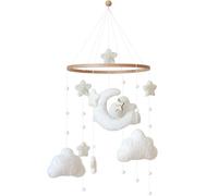 Mobile en bois pour bébé - Cloche de lit - Carillon éolien avec lune, nuages et étoiles - Jouet mobile pour bébé - Décoration de chambre de bébé - Cadeau pour filles et garçons