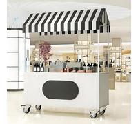 Mobile et Pliable sur roulettes, Chariot De Stand De Vendeur Portable, Présentoir De Marché Aux Fleurs, Chariot à Hot-Dogs/Glaces pour Entreprises(White,100cm/39.3in)