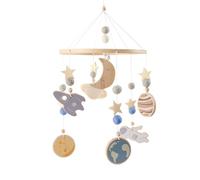 Mobile for Crib, Wooden Nursery Ornaments, 360 Degree Rotating Space Pattern Crib Mobile, Wooden Calming Visual Stimulation, Play Travel Bedding Accessory, Sleep Aid for Baby Room, 51x24cm