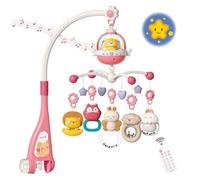 Mobile musical à clipser pour berceau de bébé avec musique et lumière, fonction projecteur et télécommande, cadeau de nouveau-né de 0 à 12 mois, mobile à clipser (rouge)