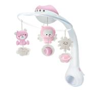 Mobile musical bébé transformable - projecteur et veilleuse intégrés - mode réveil avec 6 mélodies et 4 sons nature - rose