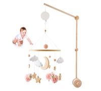 Mobile Musical en Bois pour Lit Bébé avec Mouton, Support Réglable et Boîte à Musique - Cloche de Lit pour Chambre de Bébé, Décoration de Berceau pour Garçon et Fille (Rose)