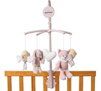 Mobile Musical En Polyester, Renard, Lapin Et Oiseau, Douce Berceuse ""La-Le-Lu"", Env. 65 X 31 Cm, Alice Et Pomme, Rose