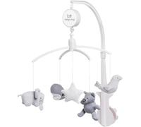 Mobile musical pour bébé - Boîte à musique de lit avec figurines tricotées - Musique douce « It's a Small World » - Décoration de chambre d'enfant pour garçons et filles - Gris argenté