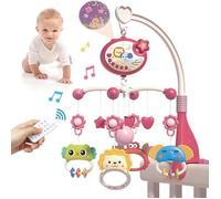 Mobile Musical pour Lit Bébé, Lumières & Projecteur Télécommandé, Cadeau Idéal pour Nouveau-Né, Couleur Rose