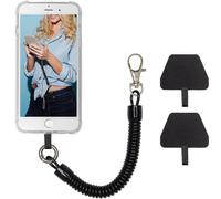 Mobile Phone Chain With Flexible Coiled Cable, Universal Keychain Lanyard Compatible With Iphone/Samsung/Huawei (2 Inserts, Black)