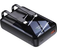 Mobile Phone Charger with Built-in Cables 20000mAh Power Bank 22.5W Quick Charge LED Display Ultra-Compact USB C Battery Compatible with iPhone 16 15 14 13 12 etc (Black, 20000mAh)