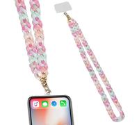 Mobile Phone Lanyard,Phone Necklace,Phone Jewellery,Long Acrylic Phone Lanyard,Beaded Phone Chain With Key Shaped Pendant (Transparent Pink)