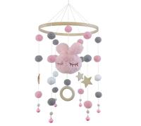 Mobile pour bébé, accessoire pour bébé, lit mobile, carillon éolien, en bois, avec balles en feutre, nuages 3D, cloche de lit pour lit de bébé, garçon et fille, lapin rose