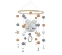 Mobile pour bébé, mobile, lit de bébé, carillon éolien, en bois, avec boules de feutre, nuages 3D, cloche de lit pour lit de bébé, garçon et fille, motif lapin blanc
