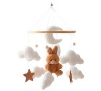 Mobile pour berceau 18x9 en polaire lapin, nuage, lune et étoile pour berceau avec anneau de support en bois pour attirer l'attention de bébé, favoriser le développement des yeux/pieds/mains