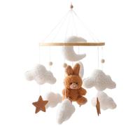 Mobile pour berceau, berceau de baptime mobile 18x9 lapin en toison, nuage, lune et étoile bébé pour le avec anneau de support bois pour attirer l'attention bébé, favoriser le développe