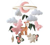 Mobile pour berceau de bébé avec motif faon, lune rose, papillon et nuage en feutre pour décoration de Noël, berceau, cadeau de fête prénatale