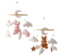 Mobile Pour Berceau De Bébé - Carillon Éolien Mobile Pour Lit De Bébé, Mobiles Pour Berceau En Bois | Nuages Lune Étoiles Feutre Boule | Dessin Animé Enfant En Bas Âge Couffin Lapin Pendentif