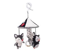 Mobile pour berceau - Jouet mobile animal à contraste élevé, esthétique monochrome noir et blanc, carrousel rotatif à 360 degrés, textures en tissu velours doux, composants internes de hochet sensorie
