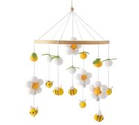Mobile Pour Berceau | Jouets Suspendus et Décoration,Avec Pompons Fleurs Abeilles Mobile Bois Lit Bébé - pour garçons, filles, jeunes, bébés, crèche, maison, voyage, poussette