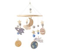 Mobile pour berceau - Mécanisme de rotation mécanique aérien, pendentif de lit à thème 3D, carillon à vent en orbite céleste d'astronaute, art suspendu de chevet en bouleau léger | Aide au sommeil du