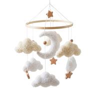 Mobile pour chambre d'enfant - Mobile à suspendre pour berceau, nuage doux, lune et étoile en bois, marron, convient aux berceaux et poussettes, beige