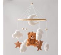 Mobile pour Lit Bébé avec Grelot, Nuages Blancs, Lune et Ours Brun, Décoration Suspendue pour Chambre de Bébé