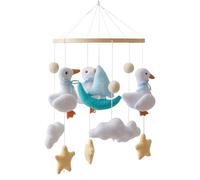 Mobile pour lit bébé en forme de canard en feutre - Clochette en bois - Décoration apaisante pour chambre d'enfant - Pour nouveau-né - 45 x 23 cm - Léger - 210 g - Accessoire fait à la main
