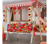 Mobile Street Food Vendor Chariot, Vending Stands Pushcart 4 Roues avec Baldaulin À Vendre Fruit/Fleur Hot Dog/Crème Glacée, Kiosque en Bois Pliable Cart Display Rack
