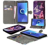 Mobile Stuff Alcatel 1X Coque, Premium PU Cuir Flip Wallet Case Cover pour Alcatel 1X [Emplacements pour Cartes] [Béquille] [Gratuit Stylet] (Livre Bleu Papillon)