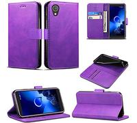 Mobile Stuff Étui à rabat en cuir avec fermeture magnétique et béquille pour Alcatel 1 (5033X) Violet