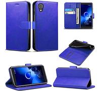 Mobile Stuff Étui portefeuille à rabat en cuir avec fermeture magnétique et béquille pour Alcatel 1 (5033X) (Bleu)