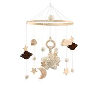 Mobile suspendu pour berceau - Ulisem - Bois naturel - Balles crochetées - Clochettes - Nuages