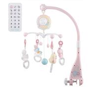 Mobile Télécommandé Musical pour Lit Bébé,Jouets de Confort Dormir,Mobile de Projecteur Tournant- Rose