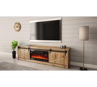 BIM Furniture Meuble TV Granero 200 cm avec cheminée électrique - Façade usinée - Meuble bas de haute qualité en MDF - Meuble TV - Table de salon - Commode - Table Hi-Fi - Table de télévision (Chêne