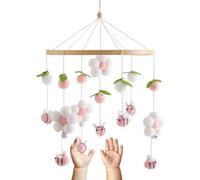Mobiles Chambre Bébé Décoration Enfant,Décoration En Bois | Mobile de Lit en Bois avec Pompons Fleurs et Abeilles | pour garçons, filles, jeunes, bébés, crèche, maison, voyage, poussette