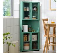 Mobiletto Angolare Alto Étagère de cuisine multifonctionnelle double porte acrylique haute définition Design indépendant Bambou B55 x 166 x 7 cm