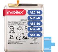 MOBILEX Batterie EB-BA546ABY pour Samsung Galaxy A25 5G / A34 5G / A35 5G / A54 5G / A55 5G | 5000 mAh - OEM | Pièce de rechange interne avec adhésif | Capacité d'origine