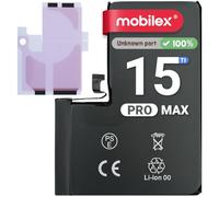 MOBILEX Batterie pour iPhone 15 Pro Max | Sans message | Puce TI | 4441 mAh - OEM | Remplacement interne avec adhésif | Capacité d'origine