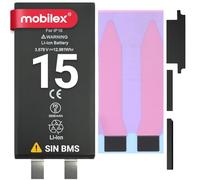 MOBILEX® Batterie sans BMS pour iPhone 15 | 3349mAh - OEM | Cellule Interne de Remplacement | sans Nappe Flex | Capacité d’Origine