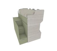 MOBILFINO CAMERETTE Lit superposé avec échelle conteneur et troisième lit extractible - Chambre peu encombrante - Chêne Rock-Salvia, sans lit extractible
