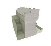 MOBILFINO CAMERETTE Lit superposé avec escalier conteneur et troisième lit extractible - Chambre peu encombrante - Chêne Rock-Salvia, avec tiroirs extractibles