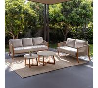 MOBILI FIVER, Canapé d'extérieur 2 Places en Tissu Beige et Teck, Aurora, 143x84 cm